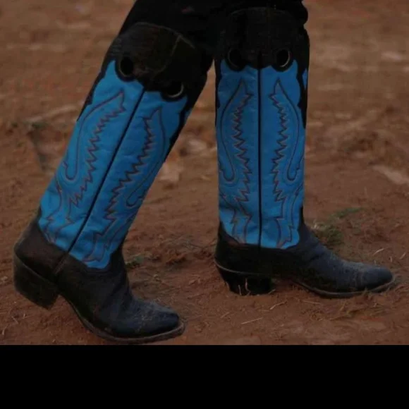 Panhandle Slim Black Blue BUCKAROO Boots marked 8.5B fit like 9 VINTAGE - Picture 2 of 5